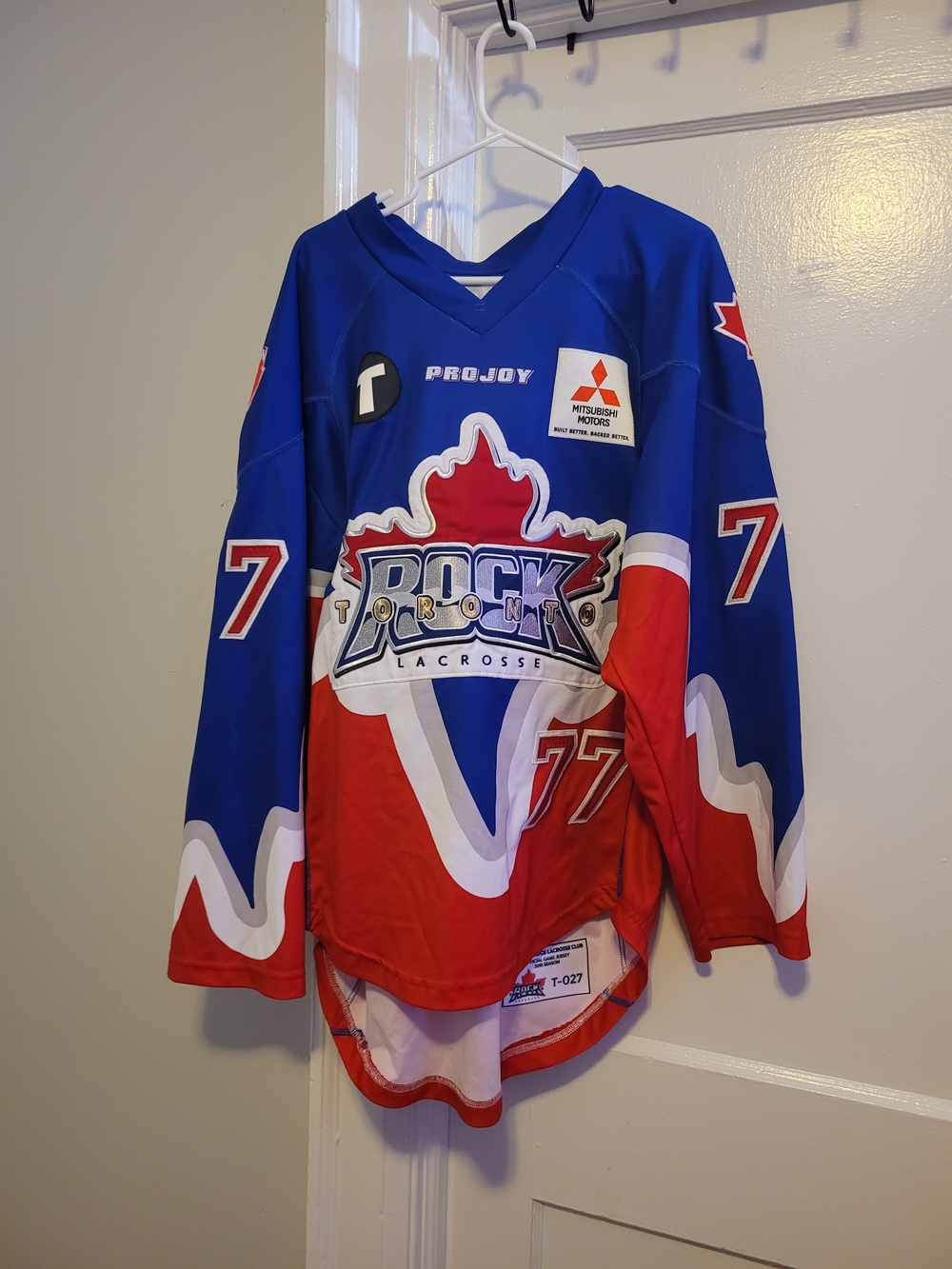 Vintage #77 Dan KEANE 2015 Lacrosse Players Game Jersey Blue & Red Rock Sz 52